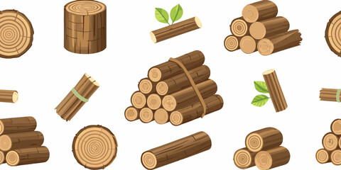 Wood logs collection forestry vector set on white background © Aduri