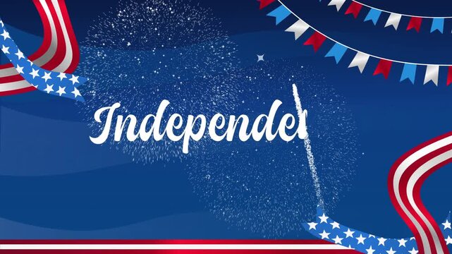 Independence day celebration with dazzling fireworks, patriotic banners, and night igniting festivities. Suitable for holiday designs and patriotic promotions.