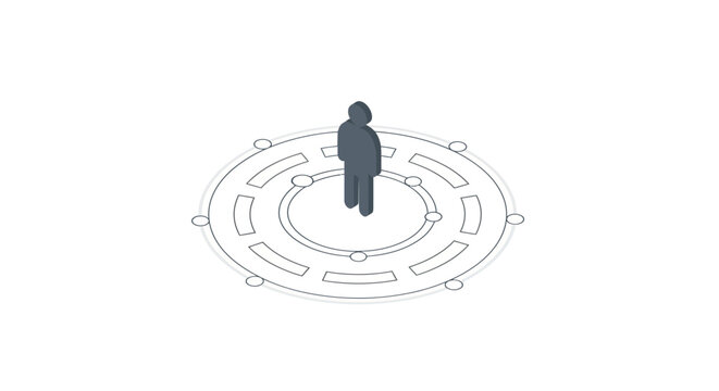 A person standing in a circular maze.