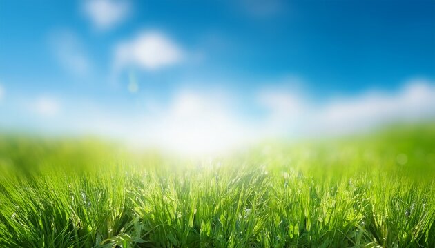 sunny spring meadow blur background blue sky to green grass gradient
