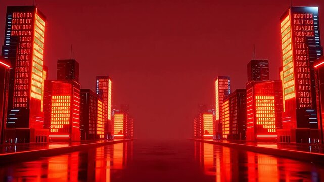 Futuristic cityscape with glowing buildings