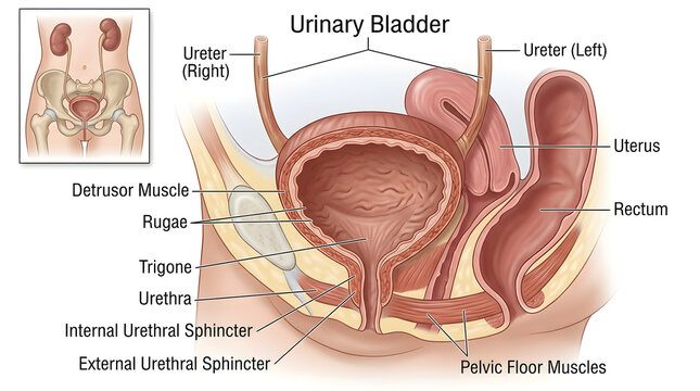 Anatomical Illustration of the Human Urinary Bladder and Surrounding Organs