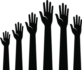 Obraz premium Raised hands silhouettes illustration representing volunteering, unity, participation, collective action, teamwork, community support, activism, equality, social causes, education