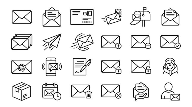 Set of Hand Drawn Mail and Messaging Icons.