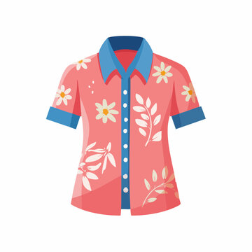 Hawaiian Shirt with Floral and Leaf Pattern