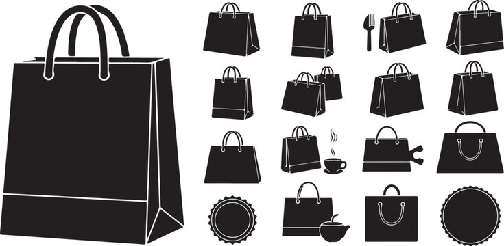 Shopping paper bags and retail fashion icon collection