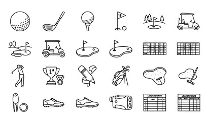 Golf line icon collection with ball club cart and editable stroke sports vector set © Shameem