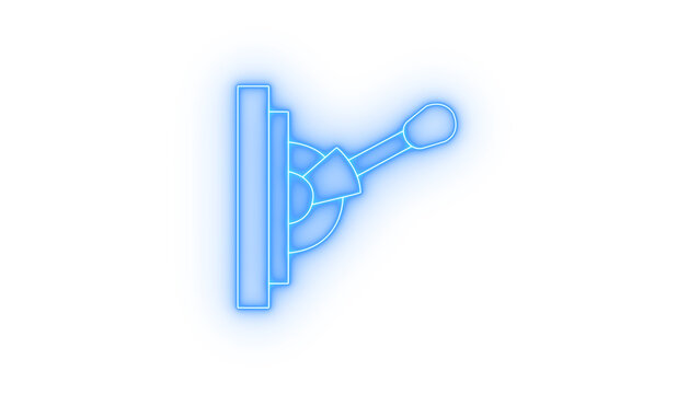 Colorful neon icon showing an industrial lever switch controller for starting machinery or activating power systems isolated on transparent background with glowing light effect