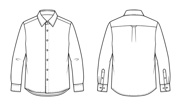 Men long sleeve formal shirt technical flat vector template front and back apparel design illustration