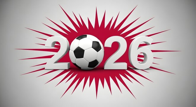 Soccer ball with 2026 year and red explosion effect.