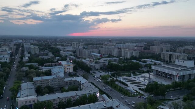 Tashkent Uzbekistan Bunyodkor Palace and Friendship of Peoples Square at Sunset Cinematic Aerial Panoramic Pan shot with Drone