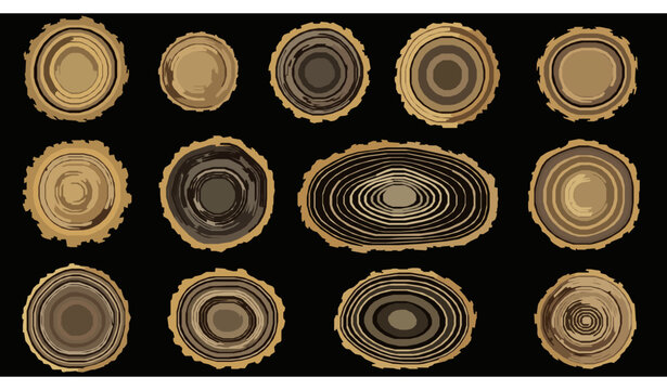 Golden tree trunk stamp texture vector set