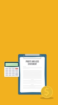Profit And Loss Financial Report Accounting Business Finance Concept Animation With Calculator And Document