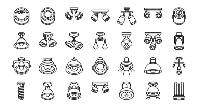 Collection of various ceiling light fixtures and lamps.