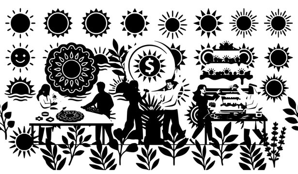 Teamwork people carrying cookie cheesecake dollar coin vector illustration