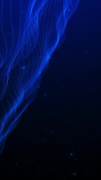 Futuristic blue flowing waves smooth neon curves, tiny stars, deep dark background. data technology promos, audio visuals, science explainers, digital intros, modern titles, abstract overlays.