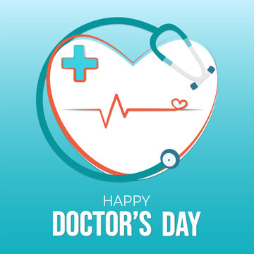 Happy Doctor's Day greeting card design with stethoscope and heart shape. Vector illustration.