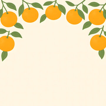 Watercolor style mandarin orange (mikan) arch border with central copy space. generated by AI.