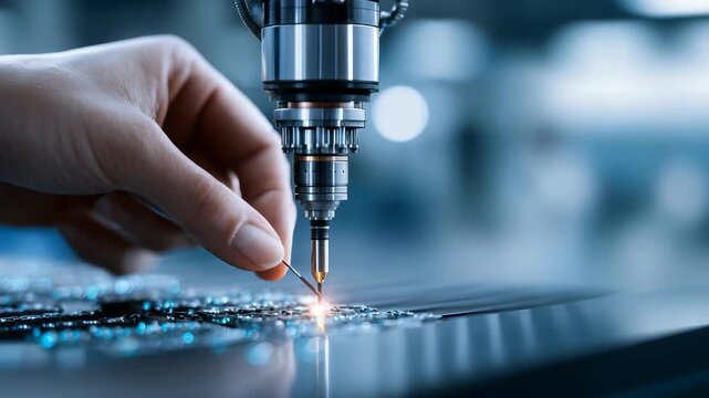 A skilled technician uses a CNC machine for intricate metalwork, highlighting precision engineering and automation. The image showcases cutting edge industry trends and smart manufacturing solutions