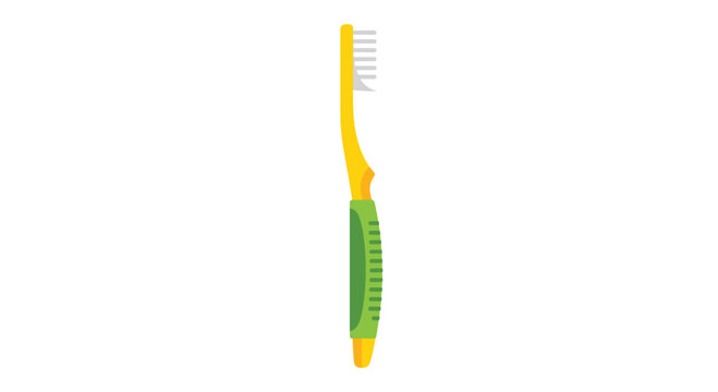 Side profile of a yellow and green toothbrush with soft white bristles designed for comfortable and effective daily oral hygiene care.