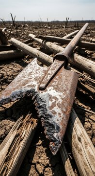 Rusted historical halberd head with chipped blade