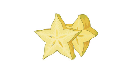 Fototapeta premium Slices of fresh yellow starfruit or carambola shown in a simple and clean vector illustration on white background.