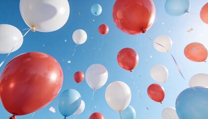 Fototapeta premium Balloons floating in a clear sky during a festive outdoor celebration.