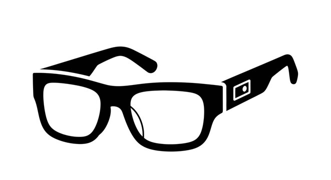 Black silhouette icon of modern stylish eyeglasses for vision.