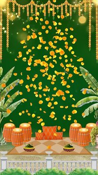 Wedding Invitation Mehandi Green and Orange Traditional Indian Blank Background Video