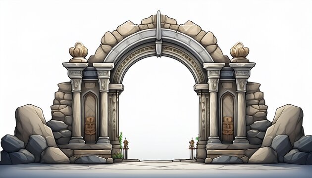 stone medieval altar gate entrance white background