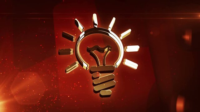 Bulb inspiration idea and creative concept metal shine symbol. Abstract 3d golden metal reflection icon animation.