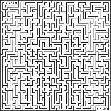 Complex maze with start and finish points blind alley black and whit