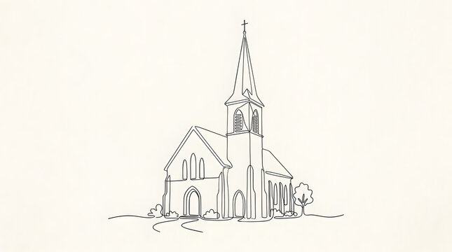 Minimalist church steeple continuous line art illustration
