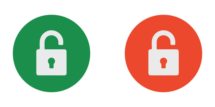 Green and red circle icons with white padlock symbols unlocked padlock symbol in green and red.
