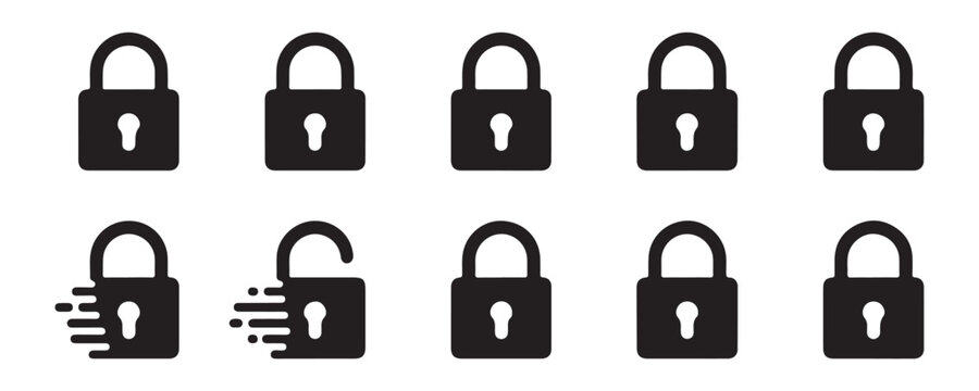 Set of flat style web security padlocks icons for user interface design isolated on transparent background vector.