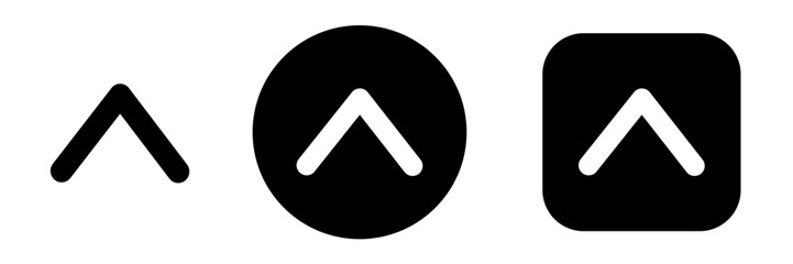 Chevron up icon set in button style with upward arrow symbol. Expand, scroll top and dropdown navigation icons for app and web interface, menu and UI controls © Point Nemo