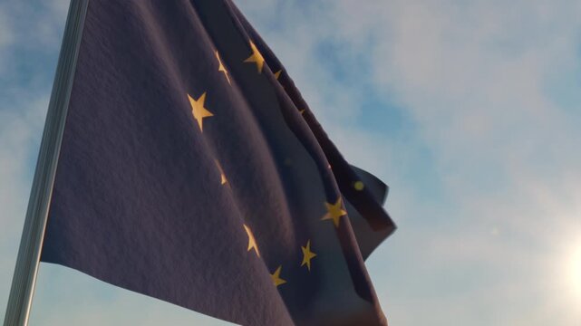 Erope flag fluttering against a clear blue sky