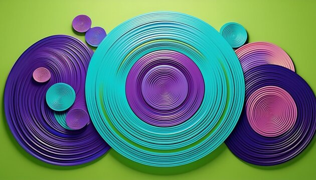 bold overlapping circles in purple and blue tones featuring subtle sunburst accents on a lime green base