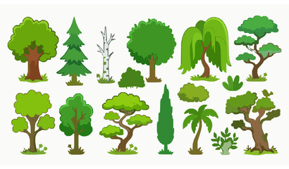 Playful cartoon trees vector set flat garden forest nature illustration © abdul
