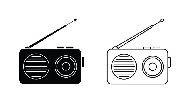 Retro transistor radio silhouette on a white background high quality professional