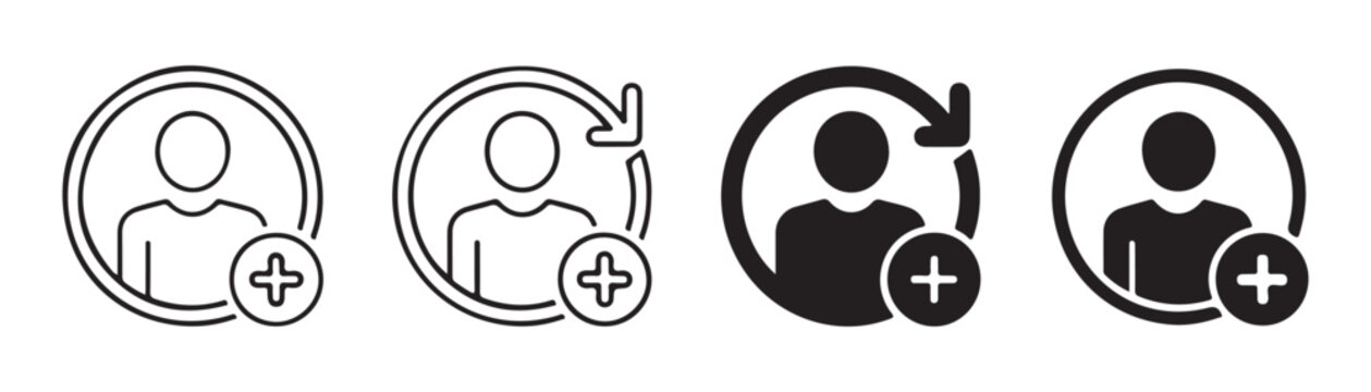 User profile icons set with plus sign and refresh symbol.