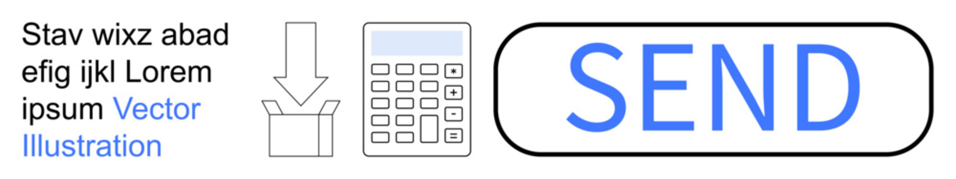 Digital communication, accounting, data management, logistics, calculation, user interface concepts. Image includes a calculator, box and send button. Communication and accounting concepts