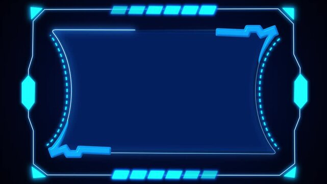 Neon frame animation with hexagonal accents. Neon frame cyberpunk interface design. Neon frame technology display graphic on black.