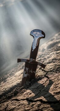 Rusty Broadsword Embedded in Muddy Embankment
