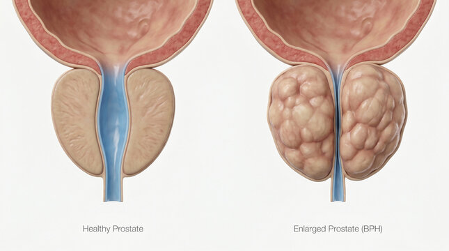 3D Medical Comparison of a Healthy Prostate and Enlarged Prostate BPH