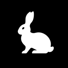 Fototapeta premium Simple white rabbit silhouette illustration against a black background, minimal design concept