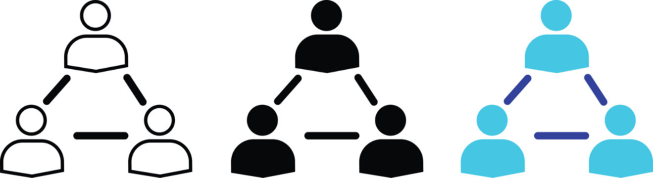 Social networking and team collaboration icon set outline silhouette and color flat design