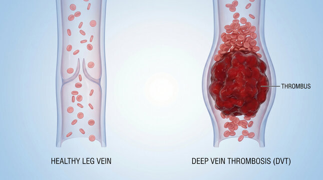 3D Medical Illustration of Healthy Leg Vein vs Deep Vein Thrombosis DVT