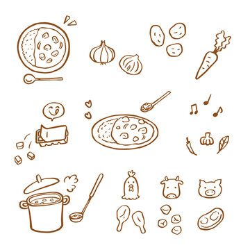 カレーライス/Japanese curry　手書き線画セット