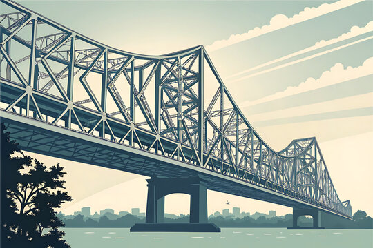 Minimal poster of Howrah Bridge steel geometry  modern composition